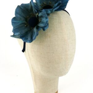Cerchietto con fiori di seta Blu Pavone