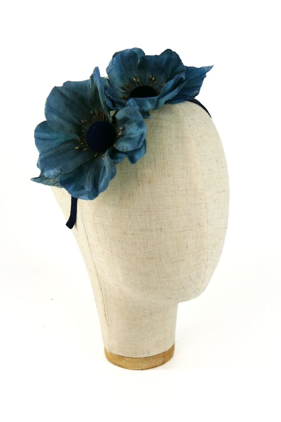 Cerchietto con fiori di seta Blu Pavone